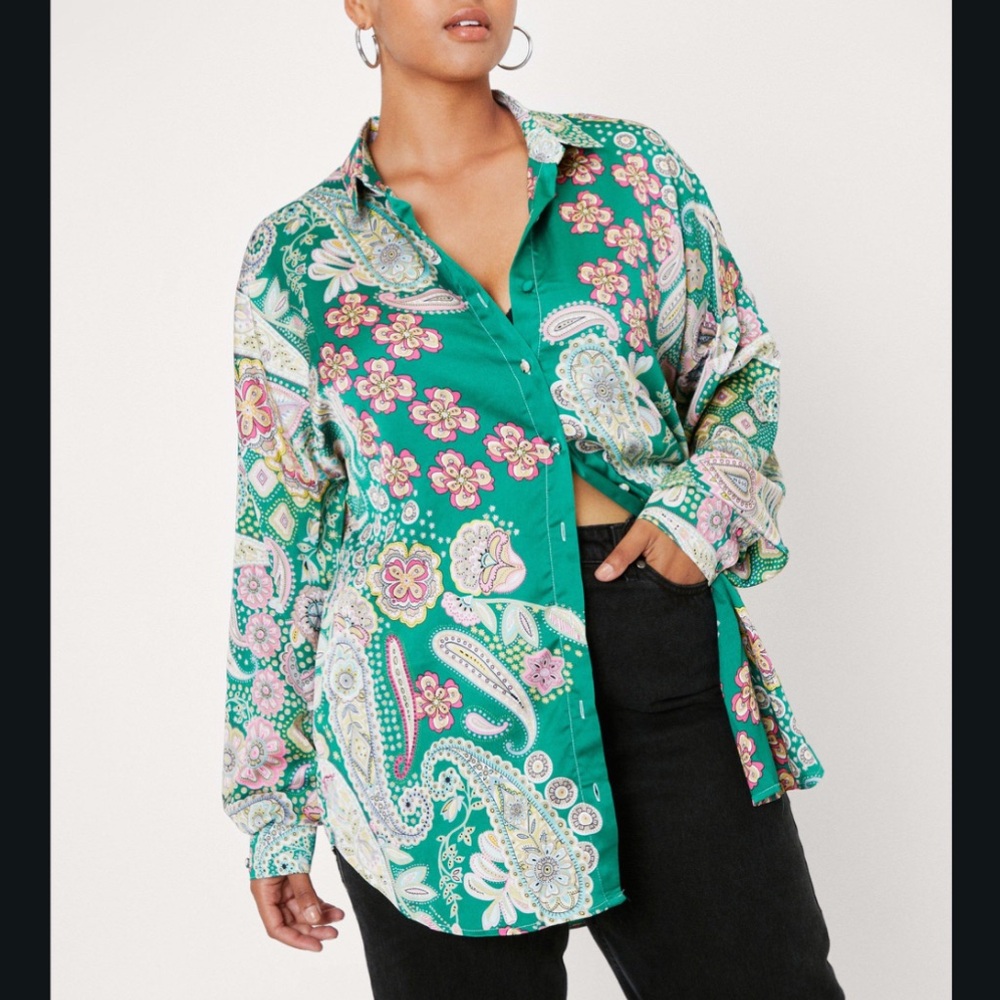 NastyGal Floral Paisley Green Women's Top